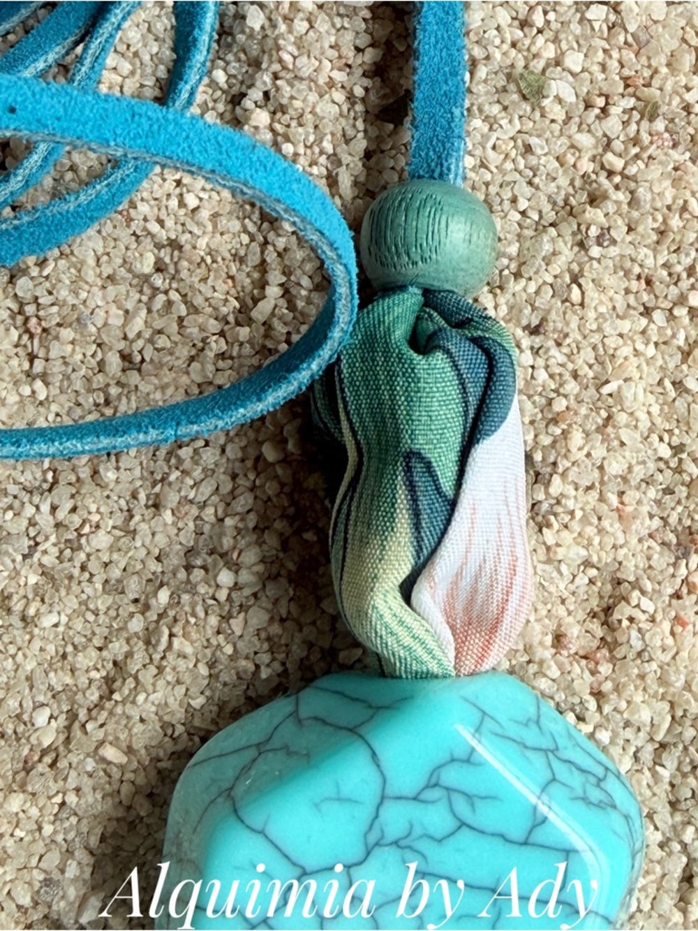 Exaggerated Turquoise acrylic Pendant Necklace with Teal Suede Cord - Picture 7 of 9
